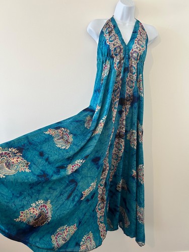 Blaues rüschen kleid lang - rüschen,