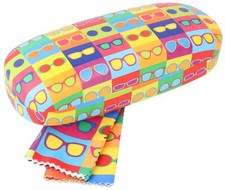 Fröhliches Brillenetui "FRAMES" mit Mikrofasertuch im bunten Brillen - Design