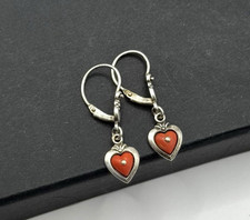 Wunderschöne  835 Silber Antik Ohrringe mit Koralle Herzform, Vintage, filigran