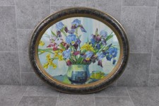 Anna Gasteiger Kunst Druck Bild Blumen in Vase Alter Bilderhamen Oval 71x61cm