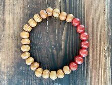 Elastisches Armband - Holz & Karneol - Neu - Naturholz - Schmuck - Armband - NEU