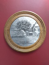 Deutscher Vintage Zinnteller mit Holzrahmen Motiv: Hedelfingen Alte Mosterei