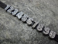 Strass Zahlen 12 mm 0-9 Ziffer Perlen Schiebeperle Silber Armband Halsband Deko