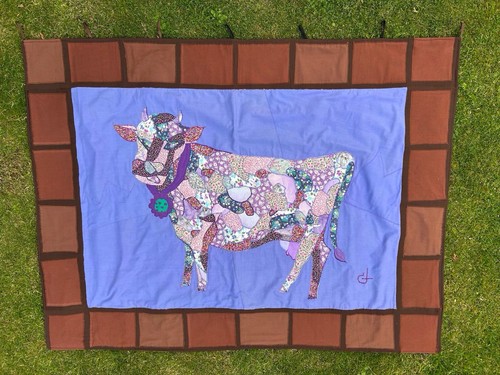 Wandbehang aus stoff lila kuh - wandbehang, stoff-