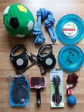 Hunde Artikel Set Neu - Frisbee Ziehtau Fellpflege Ausziehleine Bürste 