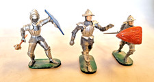 Hausser-Elastolin Kunststofffiguren 7cm 3 x kämpfende Ritter 60er