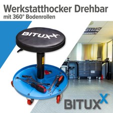 Rollhocker Werkstattstuhl Werkstattsitz Verstellbar mit Rollen Ablage Bituxx®