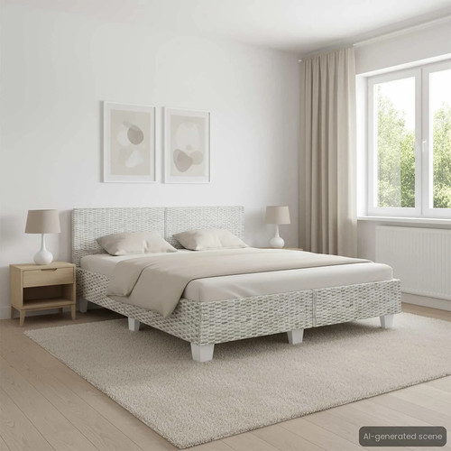 Bett grau natur rattan - bett, 180x200