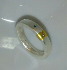 Ring 3,5 mm breit, Silber 925, weißer und blauer Diamant, zus. 0,03 ct., FLAMERE