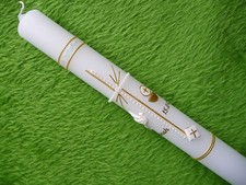 Kommunionkerze Taufkerze Kreuz Taube Bibel Kelch klassisch weiß gold