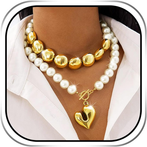 Perlen halskette gold herz - gold,
