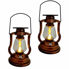 2x LED Vintage Solarlaterne + LED Kerze Solar Öllampe Laterne Solarglas