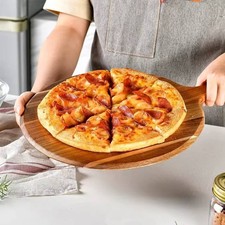 Pizzabrett Pizzaschneider aus Akazie Schneidebrett  Holz Rund Küchenhelfer