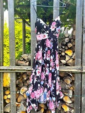 Sexy Kleid Vokuhila Blumen Muster mit Cups Festlich Cocktail Tanzkleid