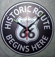 Wanduhr 30 cm "Route 66 - Illinois", Blechschild / leises Uhrwerk / Unikat / Neu