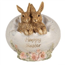 Clayre Eef Osterhase Osterdeko Hasen in Eierschale Happy Easter Ostern 11x11x9cm