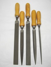 5 Feilen mit Heft - Flachstumpf - Halbrund - Vierkant - Goldschmiedewerkzeug