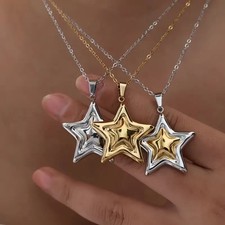⭐ Stern Anhänger Halskette Damen Silber Gold Bicolor Halskette ⭐ Geschenk 🎁