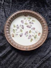 Antiker Keramikteller mit Kupferrand, Jugendstil / Art Déco, ca. 25,5 cm