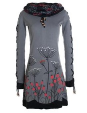 Vishes Damenkleid Langarm Shirtkleid Schalkragen Kleid Herbstkleid bestickt 