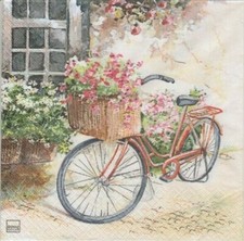 3 lose Servietten ~ Fahrrad mit Blumen Sommer Garten Bike