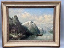 Karl Kaufmann (1843-1902) Norwegischer Fjord mit Booten + Original Ölgemälde