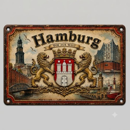 Blechschild hamburg wappen - blechschild,