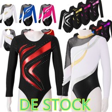 DE!Turnanzug Mädchen Langarm Glitzernde Gymnastikanzug Kinder Training Dancewear