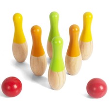 WOODENFUN Kinder Bowling Spiel Set aus Holz mit 6 Kegel und 2 Bälle Indoor un...