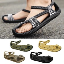 Herren Strohsandalen bequeme Freizeit Flip-Flop-Schuhe Outdoor Strandschuhe