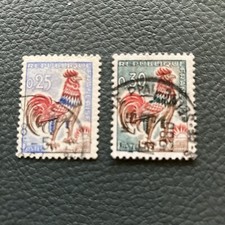Frankreich 2 Briefmarken Gestempelt „Gallischer Hahn“ 1961-65