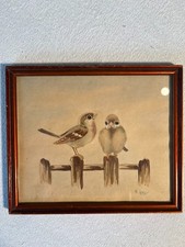 handgemaltes Aquarell -Vogelmotiv - mit Holzrahmen