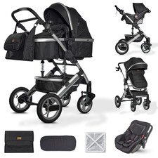 BRONEA® Kombi Kinderwagen 3-in-1 Komplettset BUGGY & AUTO-BABYSCHALE & MATRATZE