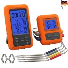 Bratenthermometer Digital Funk Grillthermometer Fleisch Thermometer mit 4-Fühler