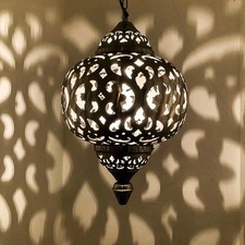 Orientalische Lampe Leuchte Indische Messing Hängelampe Deckenlampe Shiva Silber