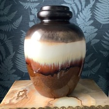 Große Retro MCM West German braun creme Tropfglasur bauchige Bodenvase 43 cm hoch