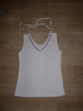 VIA CORTESA  Long Top Tunika Ärmellos Viskose Pailetten Weiß Gr.46 /XXL *NEU* NS