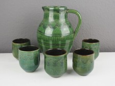 Keramik Krug mit 5 Bechern grün Saft Krug, Weinkrug