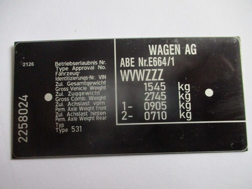 Typenschild schild für - für, vw