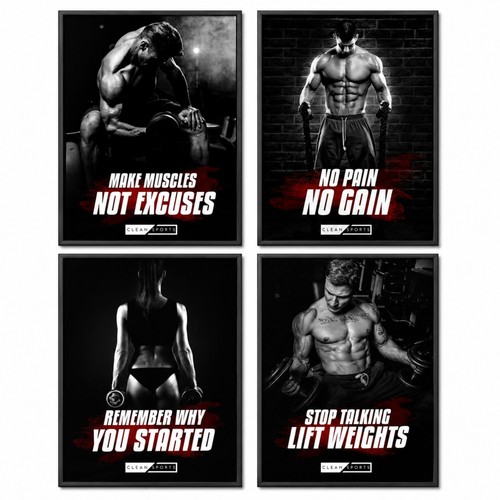 Fitness poster 4er - set, din