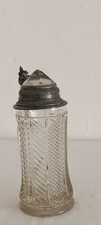 Bierkrug,Glaskrug,Pressglas,mit Zinndeckel,Glassteineinlage,antik,um 1900,Erbe