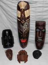 Konvolut Holz Masken Maske 6 Stück groß & kleine verschieden Sammlung Vintage