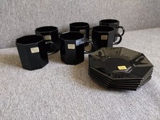 6 Luminarc Arcoroc OCTIME schwarz Kaffeetassen + Untertassen neuw. m.Etikett 