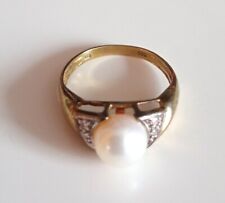 Edler Gelbgold-Ring 333 mit Perle und Diamant, ca. 54/17 mm