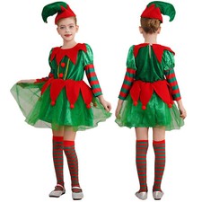 DE Mädchen Festliches Weihnachtselfen Kleid Weihnachten Elfen Kostüm Set 