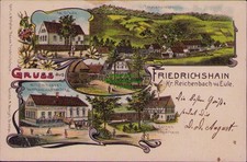 164239 AK Friedrichshain Kr. Reichenbach Eule Litho 1904 Ev. Schule Gasthaus zum