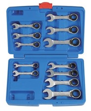 Ratschen-Ring / Gabelschlüssel-Satz, EXTRA KURZ, 12-tlg. CV-Stahl feinverzahnt