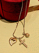 Fossil Kette 925 Silber Herz Kreuz Zirkonia Damen elegant 42cm 7,81g