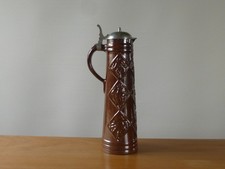 Große alte Zinndeckel Keramik Kanne (Schnelle) Braun 32cm Relief Bierkrug Krug