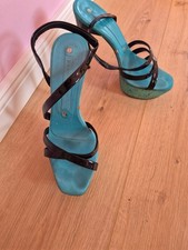Designer Sandalen Heels Gianmarco Lorenzi türkis/schwarz Größe 37 Absatz 10 cm